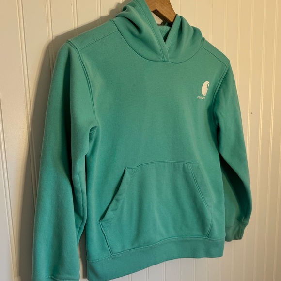 Carhartt Girl’s Teal Hooded Sweatshirt with Front Pocket Size Small (8) - Picture 2 of 13